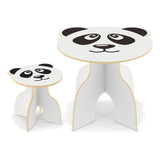 Kit Mesa De Atividades Infantil + Banquinho Panda Animalkids