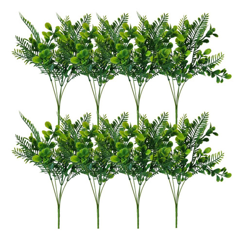 Kit 8 Buquê De Folhas Artificiais Samambaia Verde Decorativa
