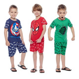 Kit 3 Pijamas Personagem Meninos Curto Super Heróis Atacado