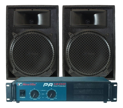 Kit Amplificador Pa 1200-600w Rms+2 Caixas Acústicas 600wrms