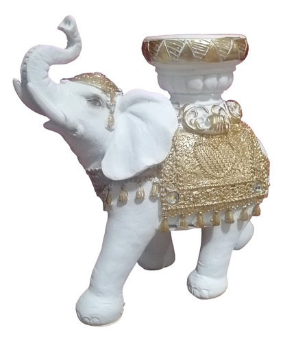 Adorno Figura Decorativa Elefante Canasto Blanco Cafe 18cm