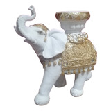 Adorno Figura Decorativa Elefante Canasto Blanco Cafe 18cm