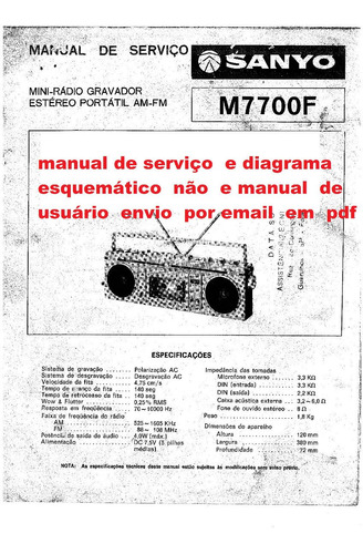Esquema Radio Gravador Sanyo M7700f M7700f M7700  Via Email