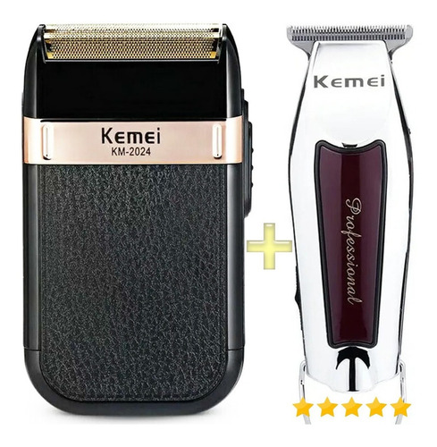 Kit Original Kemei Máquina Barber Shaver Km-2024 + Km-9163