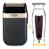 Kit Original Kemei Máquina Barber Shaver Km-2024 + Km-9163