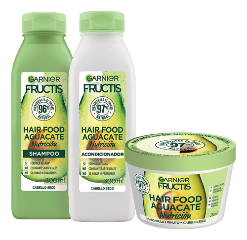  Kit X3 Garnier Fructis Hair Food Aguacate Nutrición 950ml