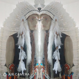 Cocar Indígena Nativo Americano Longo Branco Penacho