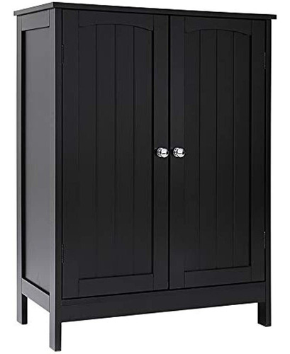 Iwell Gabinete De Almacenamiento De Piso De Baño Negro Con 2