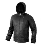 Blusa De Couro Masculina Preta Motoqueiro Impermeável Capuz