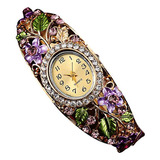 Brazalete Para Mujer, Pulsera De Flores De Cristal, Reloj De