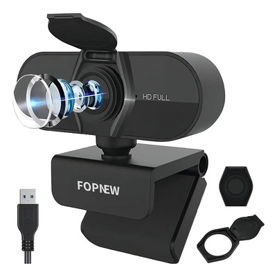 Webcam Fopnew Full HD 1080p con Micrófono 360° USB Autoenfoque y Tapa de Lente | MercadoLibre