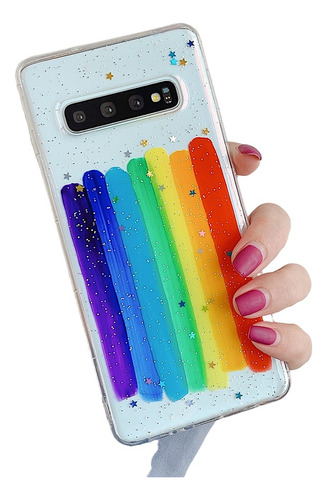 Funda Arcoíris Brillo Estrellas Para iPhone Samsung + Mica