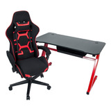 Kit Mesa E Cadeira Gamer Vermelha Pelegrin Pel-003p Pel-3018