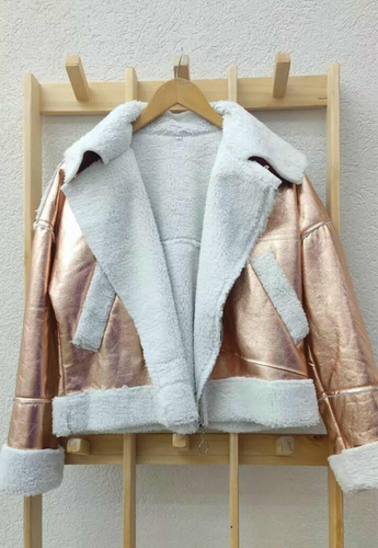 Campera Piel Y Metalizada Moda Con Cierre 