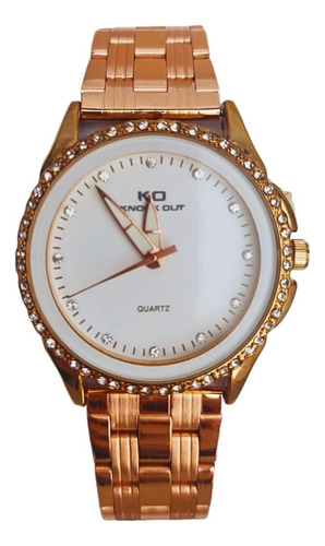 Reloj Knock Out Bronce Strass Accesorio Mujer