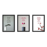 Kit 3 Quadros 18x24cm Frases Budistas, Zen, Vasos, Com Vidro