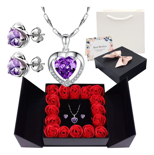 Flores Rosas Eternas Y Collar De Corazón Regalo Para Mujeres | MercadoLibre