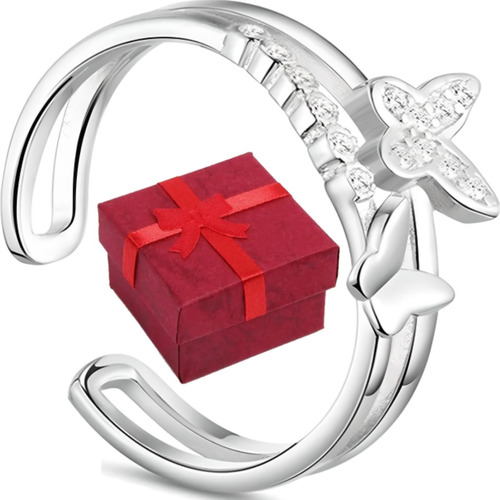 Anillo Plata 925 Mujer Mariposa Regalo Joya Ajustable Pareja