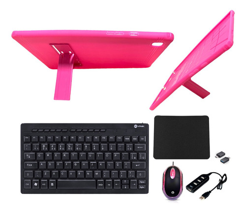Capa Suporte Rosa +teclado Mouse P/ Tablet A7 T500/t505 10.4