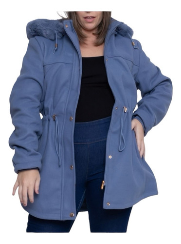 Jaqueta Parka Sarja Casaco Feminina Plus Size Inverno Frio