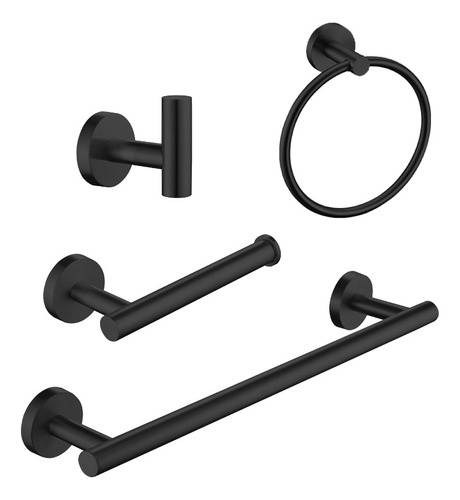 Juego Accesorios Baño 4 Pzs Acero Inoxidable Negro Mate Meer