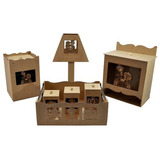 Kit Bebe Safari 3d (7 Pecas C/ Abajur) Laser Madeira Mdf Cru