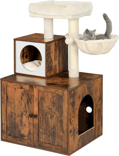 Arbol Para Gatos Con Caja De Arena De Madera Marca Msmask