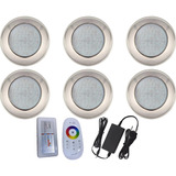 Kit 6 Power Led 9w Inox Rgb Brustec + Controle Toch + Fonte