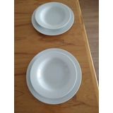  2 Platos Playos, 2 Hondos Porcelana Microondas Lavavajilla 