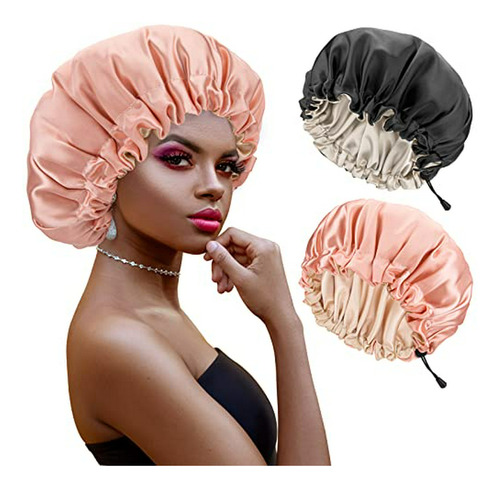 Sombrero Satinado Para Dormir, Compatible Con Cabello Rizado