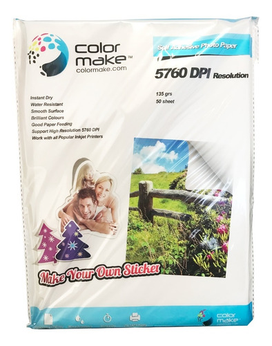 Papel Fotográfico Autoadhesivo Color Make Tamaño A4 50 Hojas Color Blanco