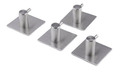 Gancho Perchero Adhesivo Acero Inox Chico Cuadrado Set X4