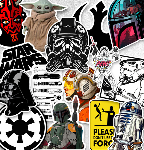 Pack X15 Stickers Star Wars Para Termo, Mate, Compu, Stanley