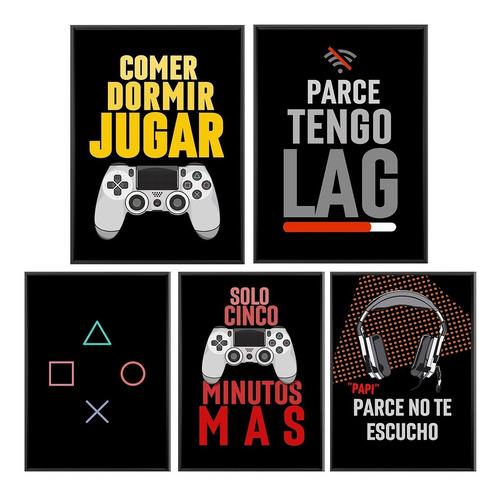 Kit De 5 Cuadros Ps4 Gamer, Videojuegos, Sony, Playstation