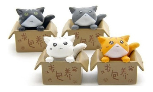 Figura El Gato En La Caja X4 - Gatito Tierno Cute Cat Kawai