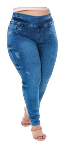 Calça Plus Size Jeans Feminina Tipo Legging Elástico No Cós