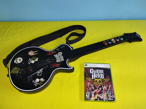 Guitarra Inalambrica Xbox 360 Con Juego Aerosmith Y Correa 