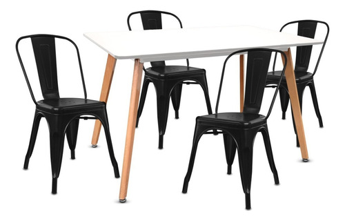 Set Comedor Mesa Eames + 4 Sillas Industrial Tolix Metalicas