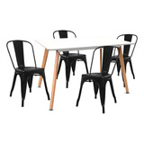 Set Comedor Mesa Eames + 4 Sillas Industrial Tolix Metalicas