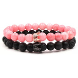 Conjunto Pulsera Hombre Mujer Piedras Corona Onix  Pareja