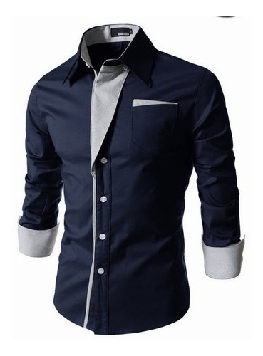 Camisa Elástica Rayas Diagonale Slim-fit Contraste Moda Ropa