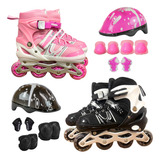 Patins Roller In Line Ajustável Com Luz Led + Kit Proteção