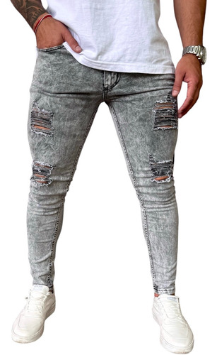 Jean Pantalon Hombre Con Rotura Chupin Elastizados Premium