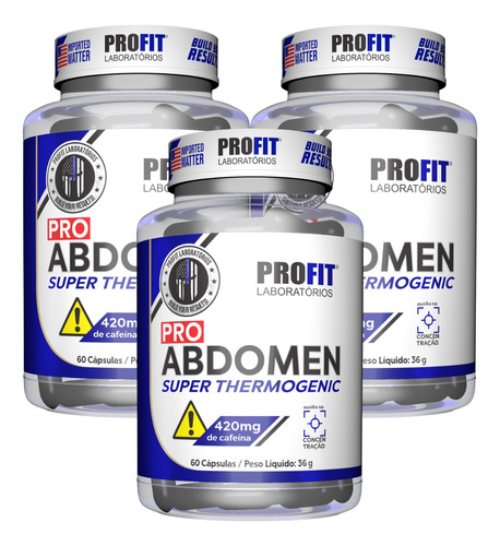 3x Pro Abdomen Cafeína 60 Caps - Profit Labs