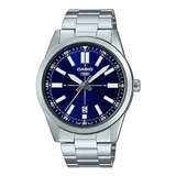 Reloj Casio Mtp-vd02d-2eudf Hombre 100% Original Color De La Correa Plata Color Del Bisel Plata Color Del Fondo Azul