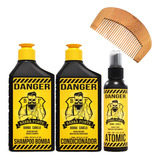 Barba Forte Danger Shampoo + Condicionador + Tônico + Pente
