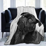 New Manta Con Estampado De Perro Pug Negro  Ligera  Súper