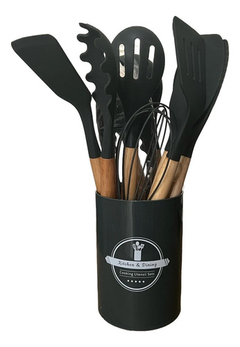 Kit Utensílios De Cozinha 12 Peças Bambu Silicone Resistente