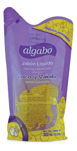 Algabo Jabon Liquido Coco Y Vainilla X 300ml Repuesto Económ