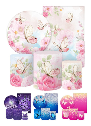 Kit 2 Painéis E Capas De Cilindro Sublimado 3d Borboletas